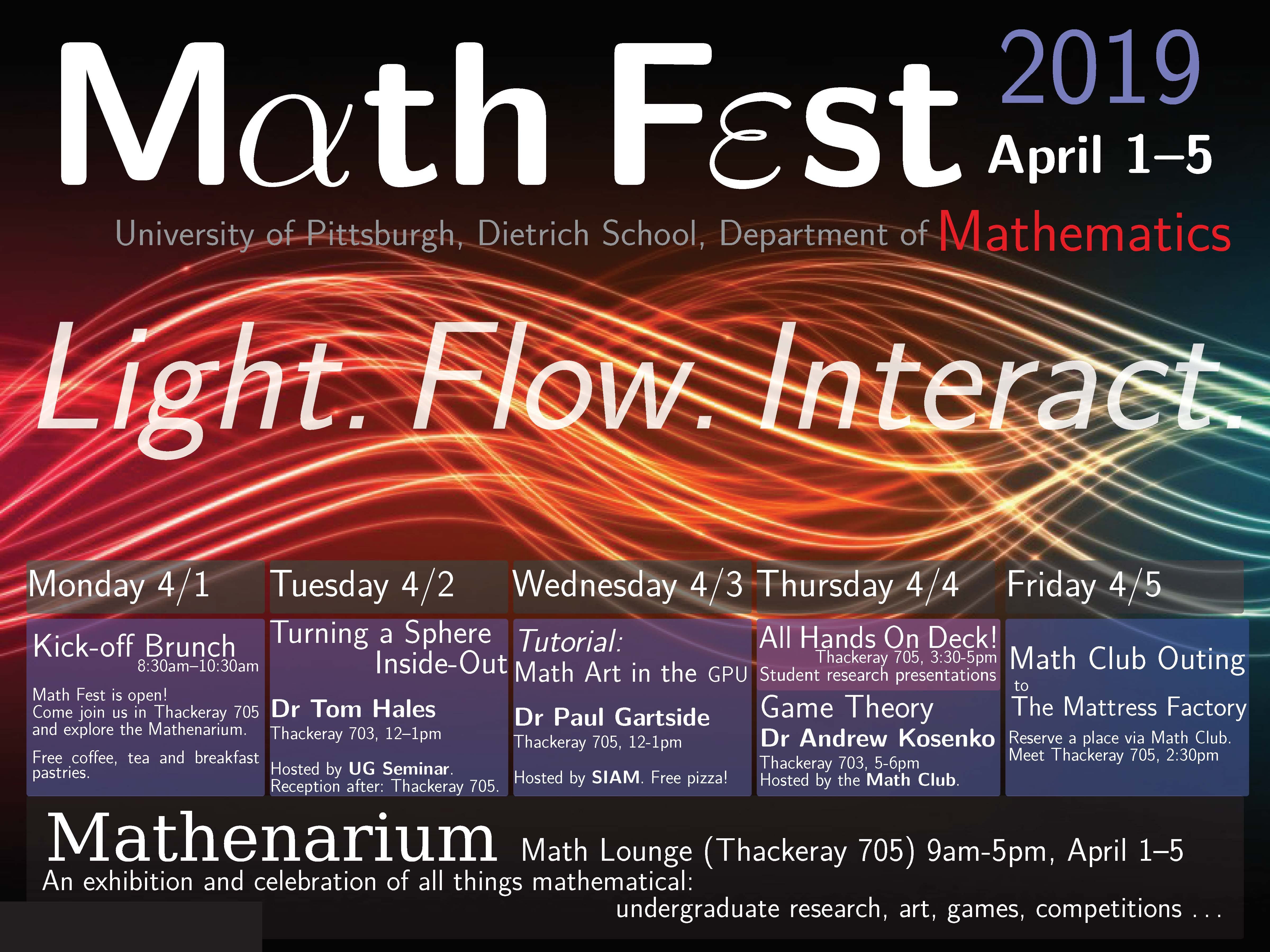 Department of Mathematics presents Math Fest 2019. April 1st through April 5th.